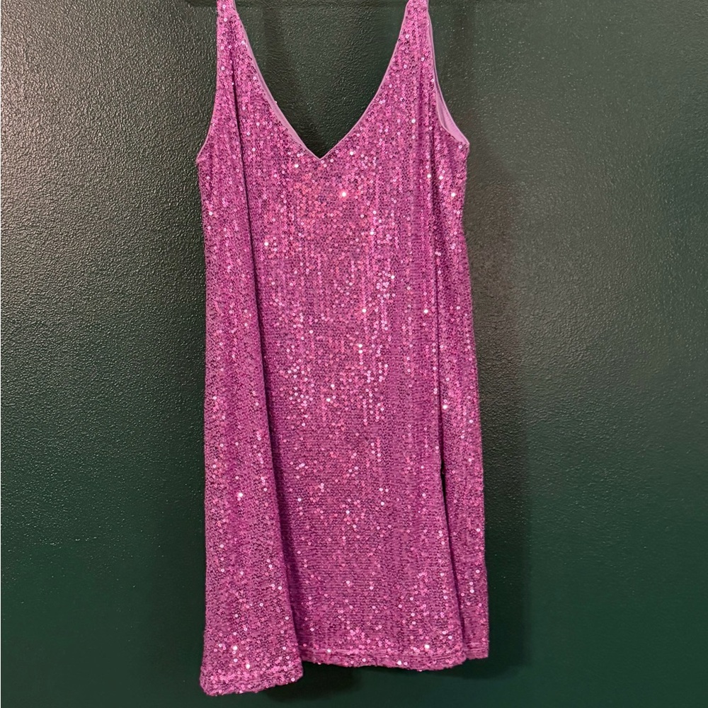 SHEIN Pink Sequin V-Neck Slip Dress